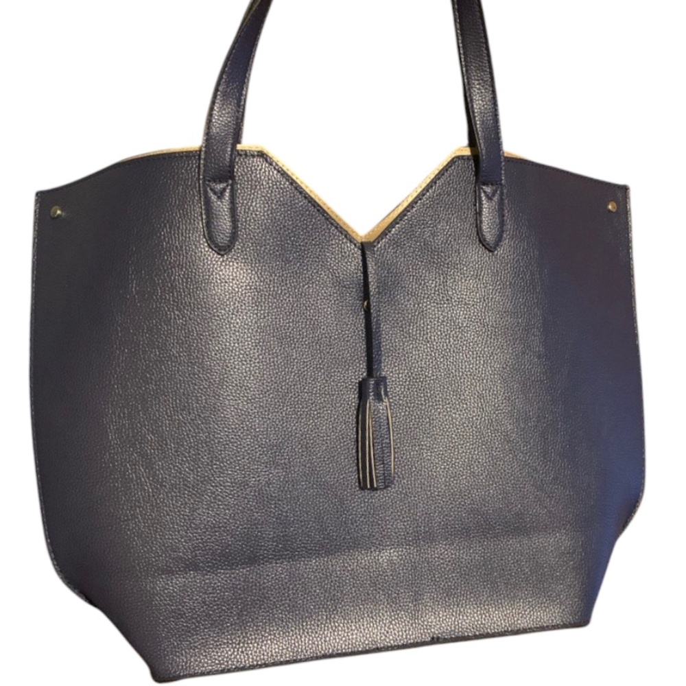 Neiman Marcus Leather Navy Blue Tote Bag
